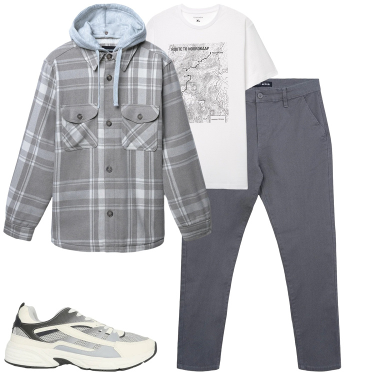 Outfit uomo - Total look #2345318. Stile Urban per Tutti i giorni. Abbinamento con pantaloni chino, cappotti, sneakers, t-shirt.