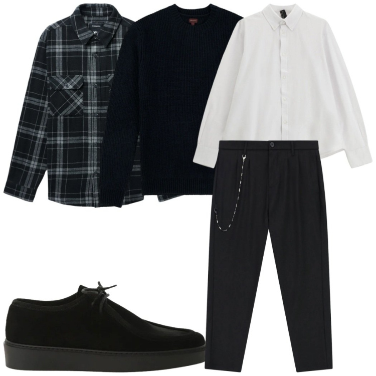 Outfit uomo - Total look #2345323. Stile Casual per Tutti i giorni. Abbinamento con scarpe stringate, pantaloni, camicie, cappotti, maglieria.