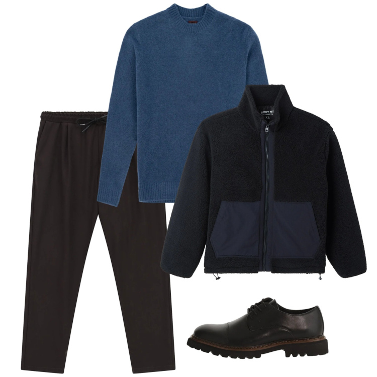 Outfit uomo - Febbraio. Stile Casual per Tutti i giorni. Abbinamento con cappotti, pantaloni, scarpe stringate, maglieria.