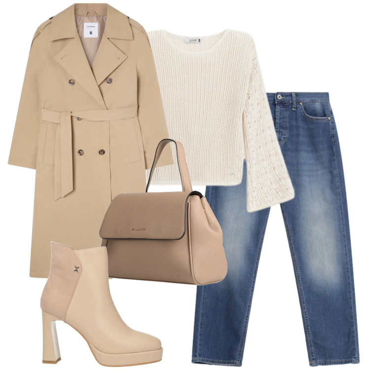 Outfit donna - City. Stile Casual chic per Tutti i giorni. Abbinamento con zaini, stivaletti, trench, maglieria, jeans dritti.