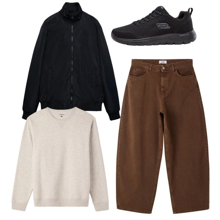 Outfit uomo - Total look #2345361. Stile Casual per Tutti i giorni. Abbinamento con sneakers, felpe, bomber, jeans dritti.