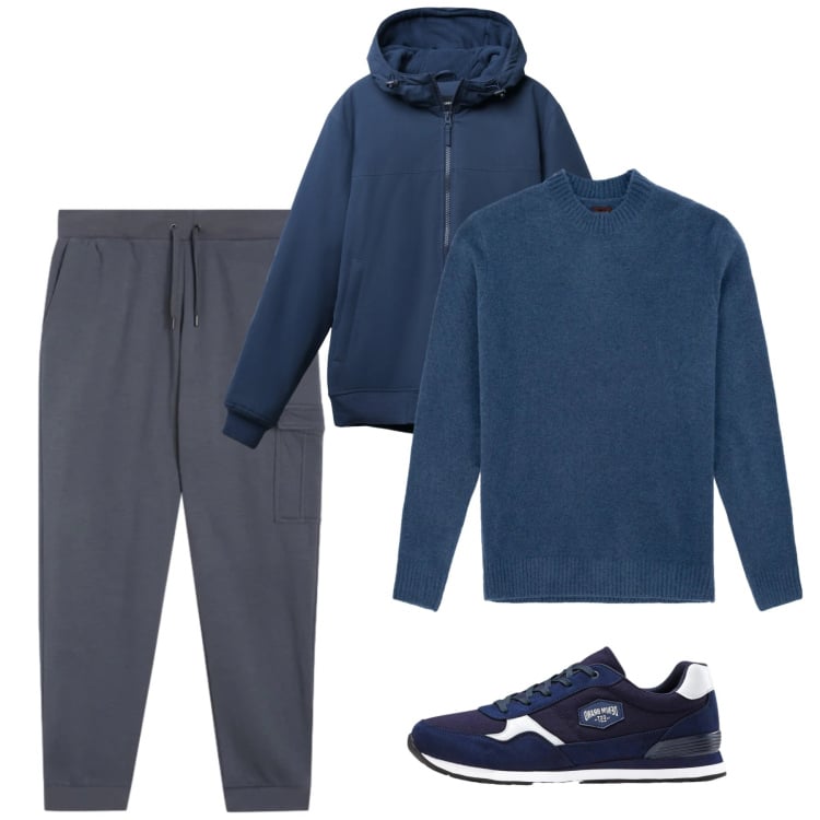 Outfit uomo - Febbraio. Stile Casual per Tutti i giorni. Abbinamento con sneakers, giacche, pantaloni cargo, maglieria.