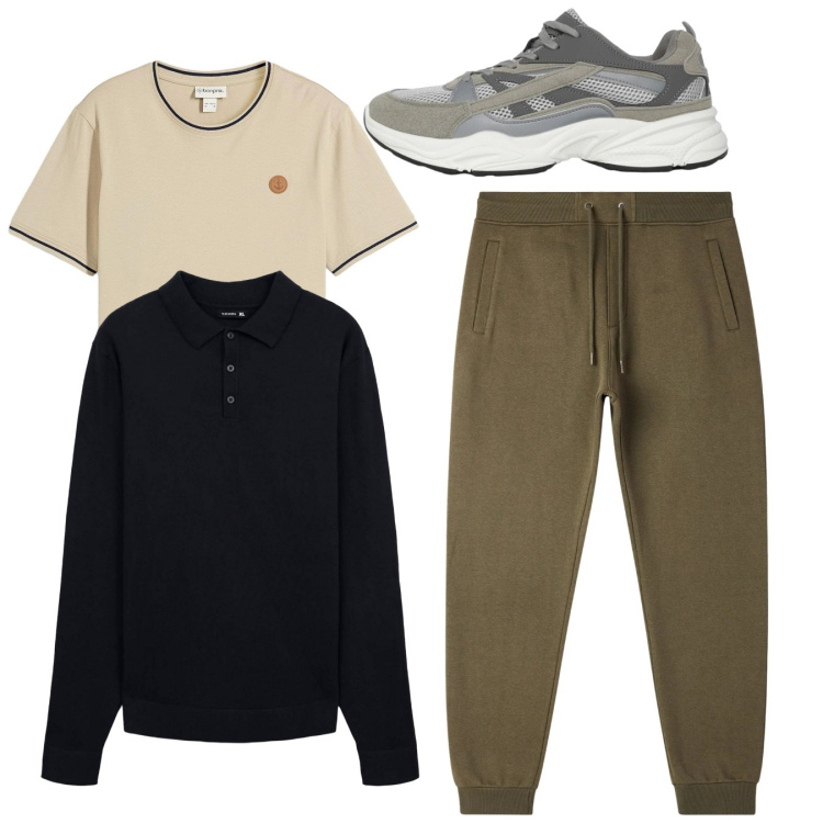 Outfit uomo - Total look #2345368. Stile Casual per Tutti i giorni. Abbinamento con t-shirt, sneakers, polo, pantaloni.