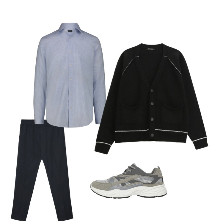 Outfit uomo - Febbraio. Stile Casual per Tutti i giorni. Abbinamento con sneakers, pantaloni, cardigans, camicie.