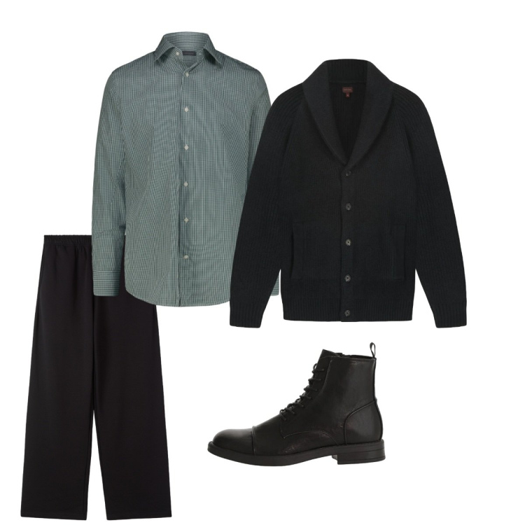 Outfit uomo - Febbraio. Stile Casual per Tutti i giorni. Abbinamento con pantaloni, anfibi, camicie, cardigans.