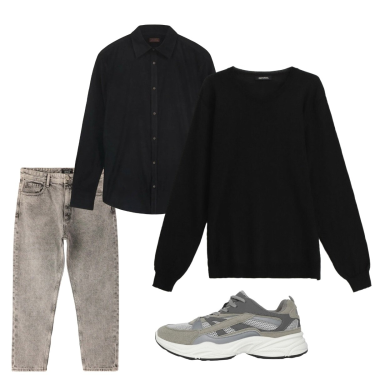 Outfit uomo - Febbraio. Stile Casual per Tutti i giorni. Abbinamento con maglieria, sneakers, jeans dritti, camicie.