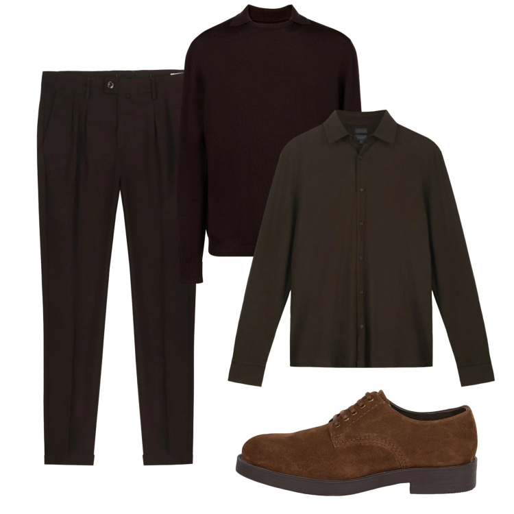Outfit uomo - Monochrome. Stile Trendy per Serata speciale. Abbinamento con maglieria, scarpe stringate, pantaloni, polo.
