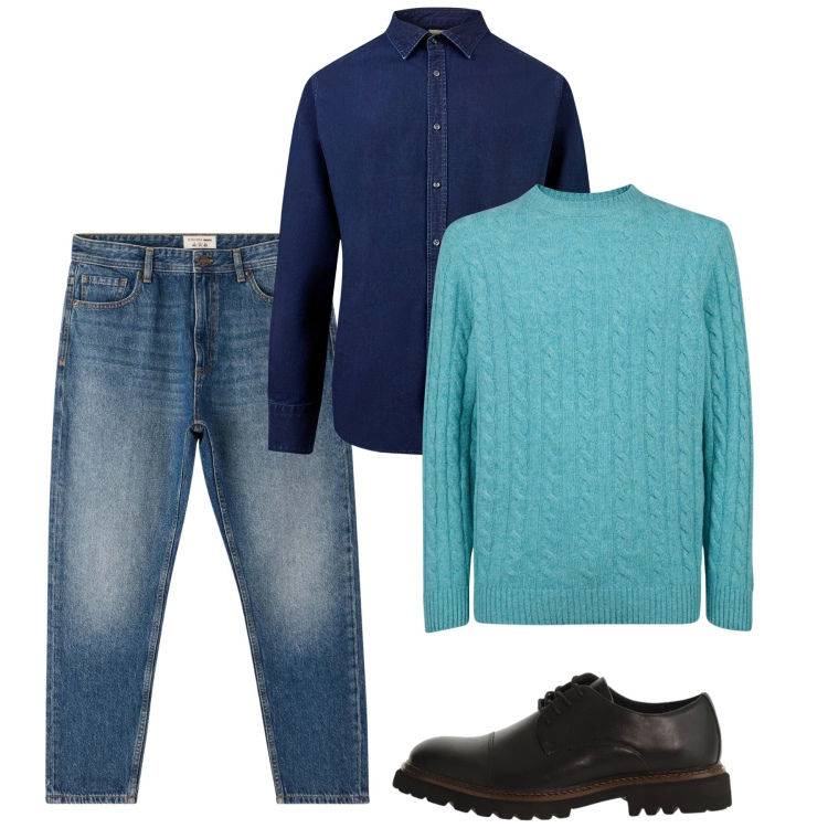 Outfit uomo - Febbraio. Stile Casual per Tutti i giorni. Abbinamento con jeans, scarpe stringate, camicie, maglieria.