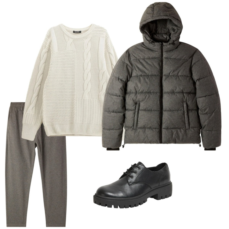 Outfit uomo - Febbre. Stile Casual per Tutti i giorni. Abbinamento con maglieria, scarpe stringate, bomber, pantaloni.