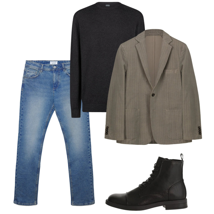 Outfit uomo - Febbraio jeans 24h. Stile Casual per Tutti i giorni. Abbinamento con jeans dritti, anfibi, maglieria, giacche.