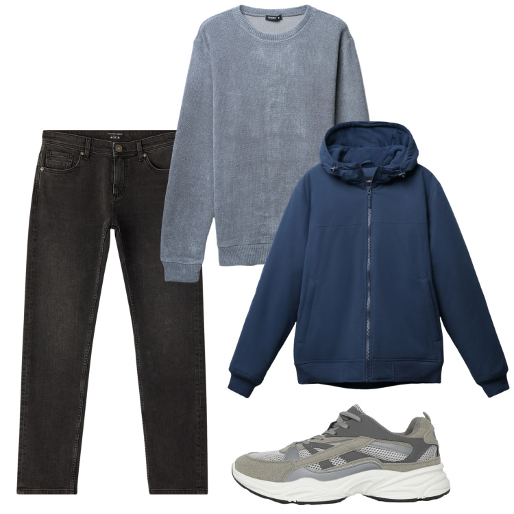 Outfit uomo - Disinvolto a febbraio. Stile Casual per Tutti i giorni. Abbinamento con jeans, sneakers, giacche, maglieria.