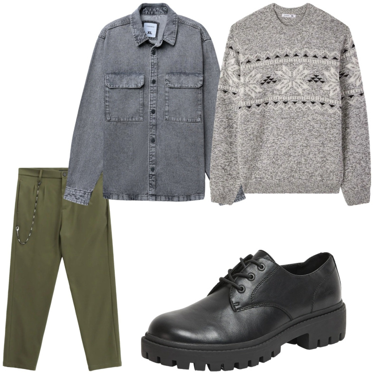 Outfit uomo - Casual. Stile Casual per Tutti i giorni. Abbinamento con scarpe stringate, maglieria, cappotti, pantaloni.