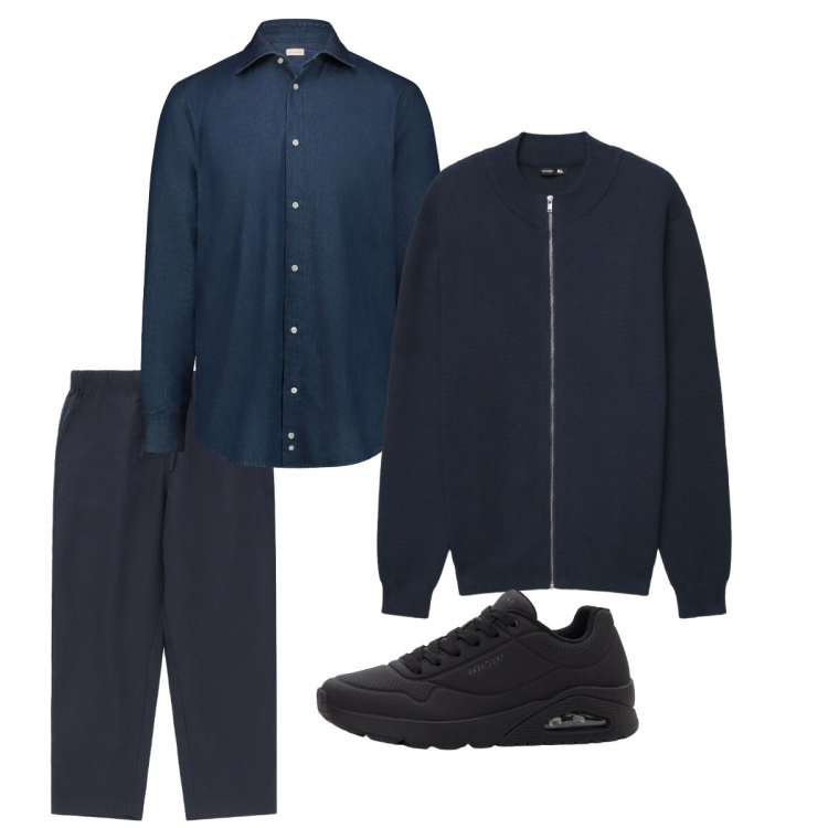 Outfit uomo - Febbraio. Stile Casual per Tutti i giorni. Abbinamento con sneakers, pantaloni, cardigans, camicie.
