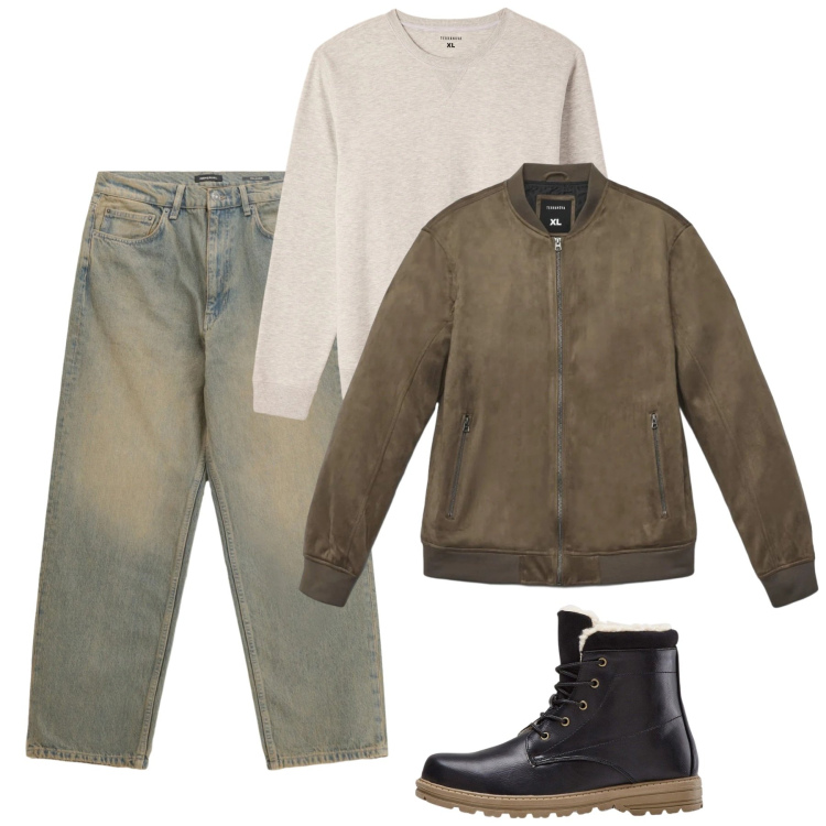 Outfit uomo - Jeans e suede. Stile Casual per Tutti i giorni. Abbinamento con stivali e stivaletti, giacche, felpe, jeans.
