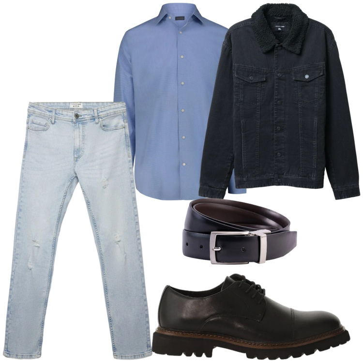 Outfit uomo - Urban. Stile Casual per Tutti i giorni. Abbinamento con scarpe stringate, giacche, jeans strappati, cinture, camicie.