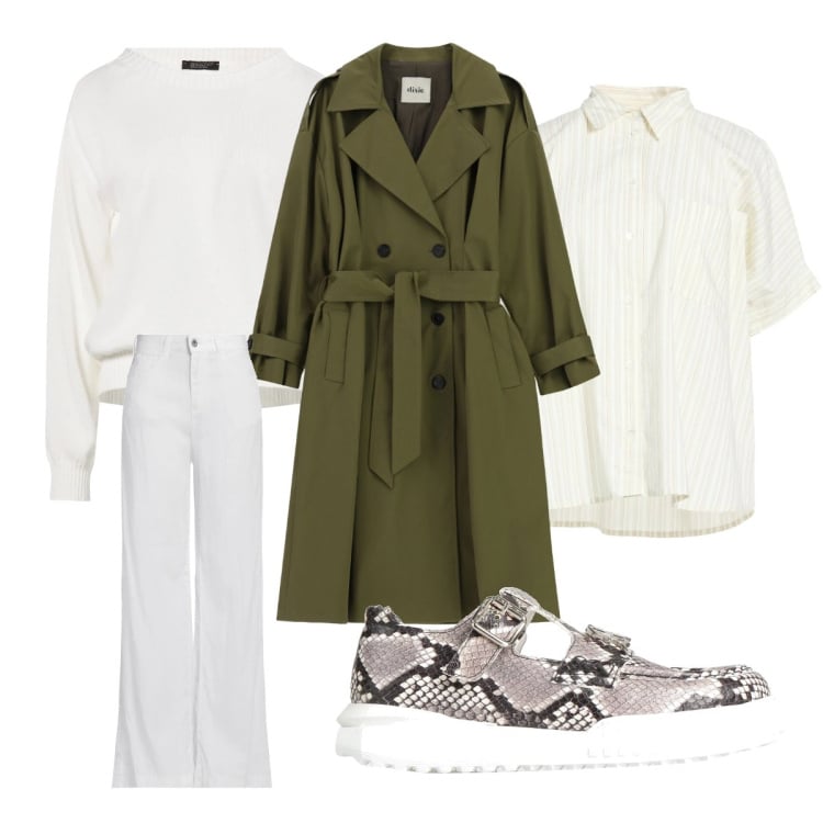 Outfit donna - City. Stile Trendy per Tutti i giorni. Abbinamento con mocassini, jeans, pullovers, camicie a manica corta, trench.