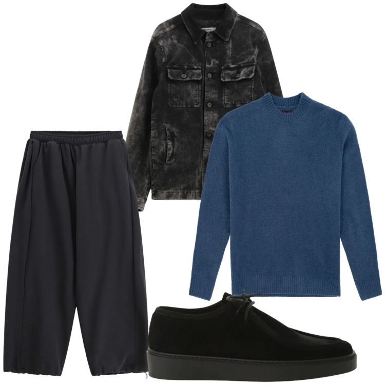 Outfit uomo - Cool. Stile Trendy per Tutti i giorni. Abbinamento con pantaloni, cappotti, scarpe stringate, maglieria.