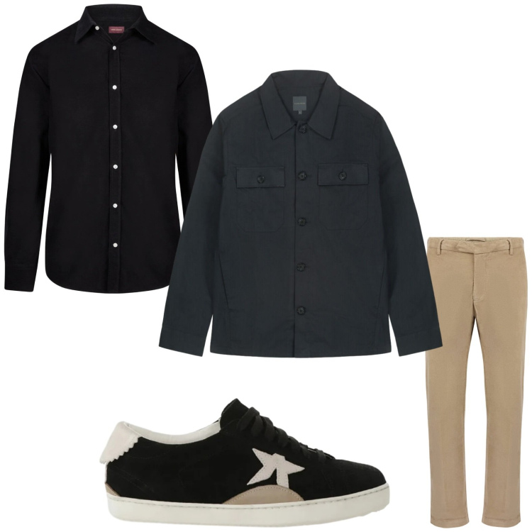 Outfit uomo - Sporty chic. Stile Casual per Tutti i giorni. Abbinamento con sneakers, pantaloni, camicie, cappotti.
