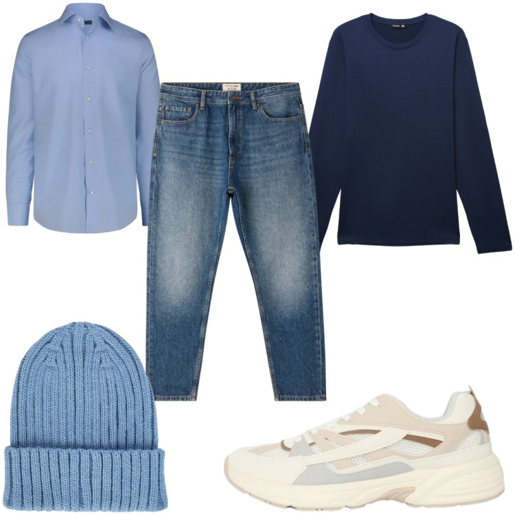 Outfit uomo - Total look #2345436. Stile Casual per Tutti i giorni. Abbinamento con jeans, t-shirt, sneakers, berretti, camicie.