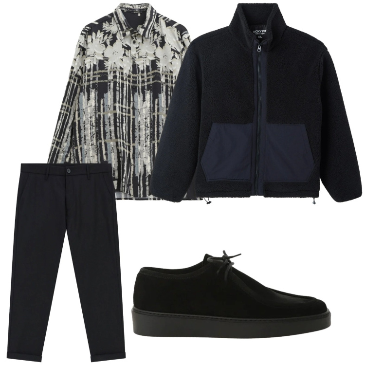 Outfit uomo - Black night. Stile Trendy per Tutti i giorni. Abbinamento con camicie, pantaloni, scarpe stringate, cappotti.