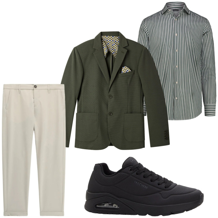 Outfit uomo - Casual chic. Stile Casual per Tutti i giorni. Abbinamento con sneakers, pantaloni, giacche, camicie.
