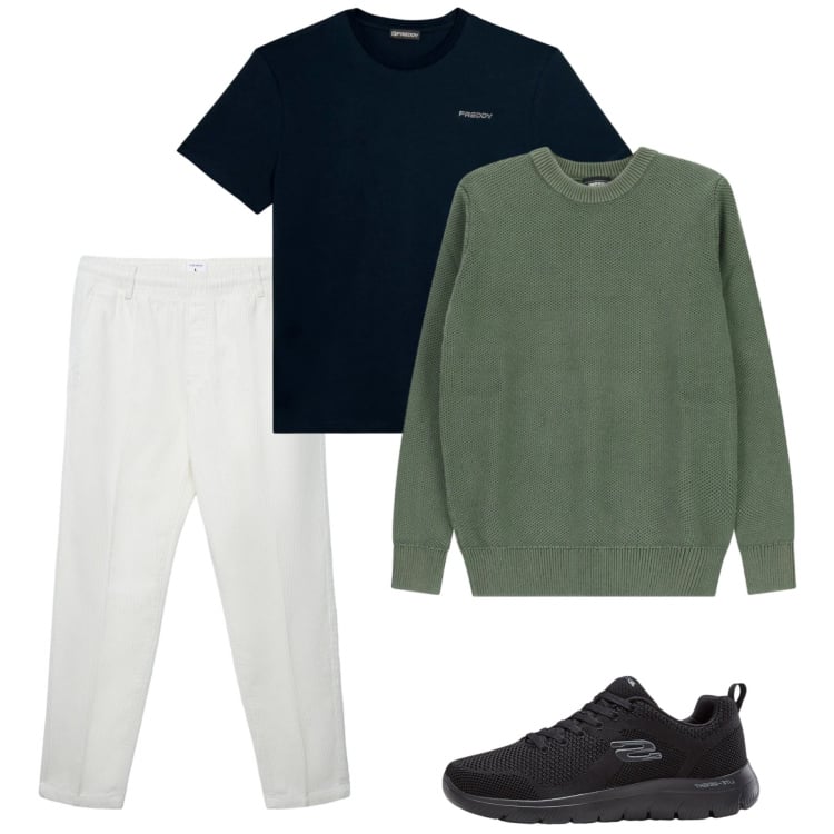 Outfit uomo - Febbraio. Stile Casual per Tutti i giorni. Abbinamento con sneakers, pantaloni, pullovers, t-shirt.