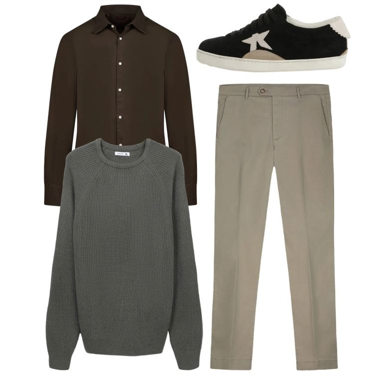 Outfit uomo - Total look #2345463. Stile Casual per Tutti i giorni. Abbinamento con maglieria, sneakers, camicie, pantaloni chino.
