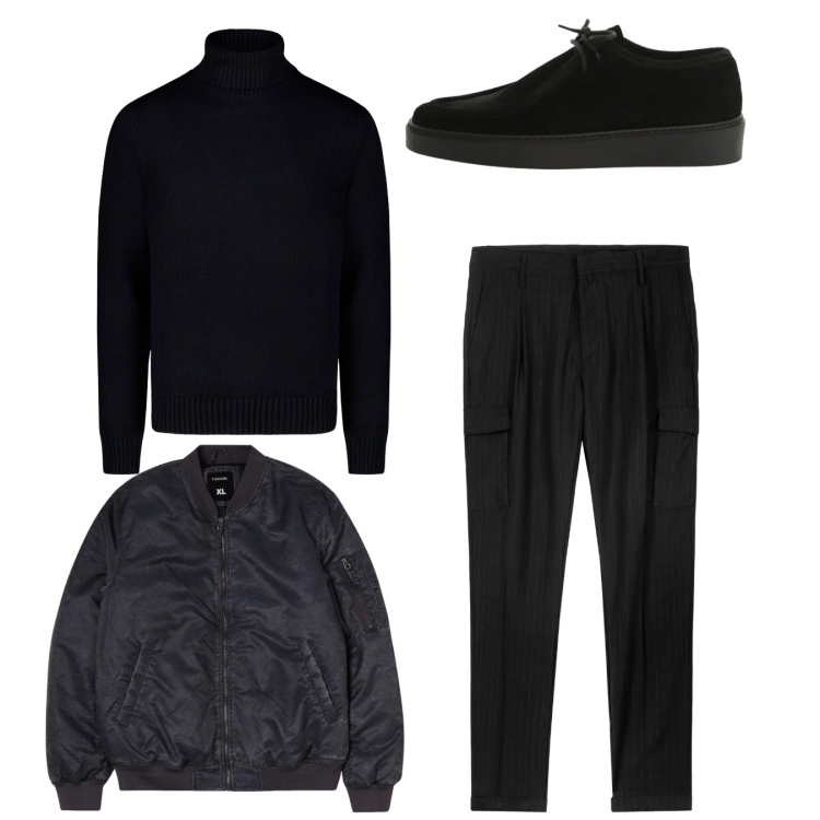 Outfit uomo - Total look #2345465. Stile Casual per Tutti i giorni. Abbinamento con scarpe stringate, bomber, maglieria, pantaloni cargo.