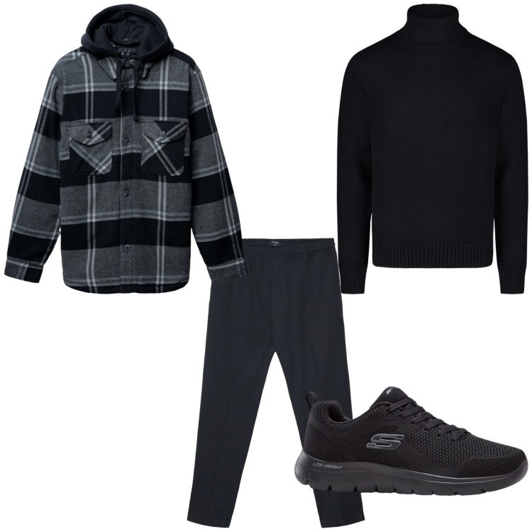 Outfit uomo - Sporty chic. Stile Urban per Tutti i giorni. Abbinamento con sneakers, giacche, pantaloni, maglieria.
