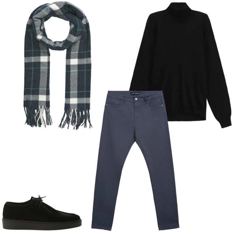 Outfit uomo - Total look #2345473. Stile Urban per Tutti i giorni. Abbinamento con maglieria, scarpe stringate, pantaloni skinny, sciarpe.