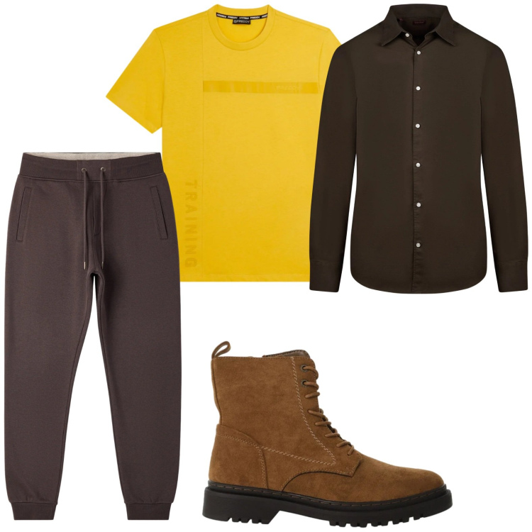 Outfit uomo - Casual. Stile Casual per Tutti i giorni. Abbinamento con anfibi, pantaloni, t-shirt, camicie.