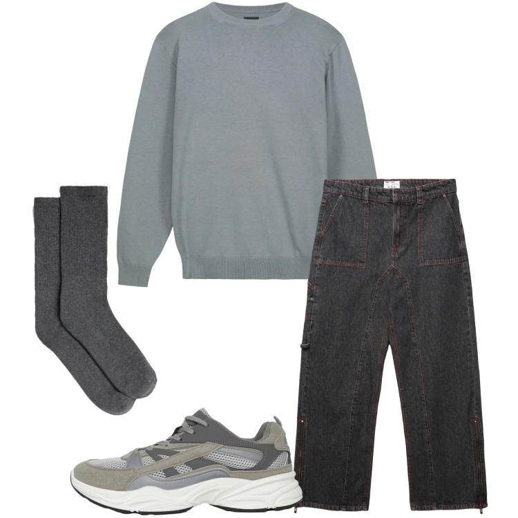 Outfit uomo - Total look #2345476. Stile Urban per Tutti i giorni. Abbinamento con sneakers, jeans dritti, calzini, maglieria.