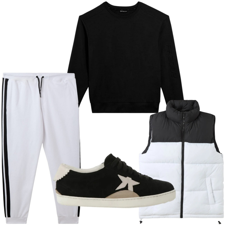 Outfit uomo - Sporty. Stile Trendy per Tutti i giorni. Abbinamento con piumini, pantaloni, sneakers, felpe.