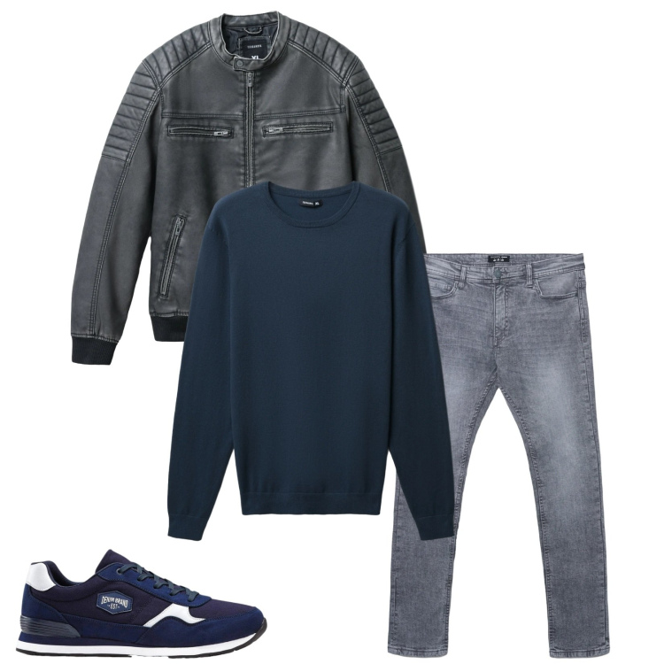 Outfit uomo - Total look #2345489. Stile Trendy per Tutti i giorni. Abbinamento con sneakers, giacche, maglieria, jeans skinny.