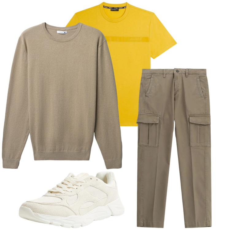 Outfit uomo - Total look #2345492. Stile Casual per Tutti i giorni. Abbinamento con pantaloni cargo, sneakers, maglieria, t-shirt.