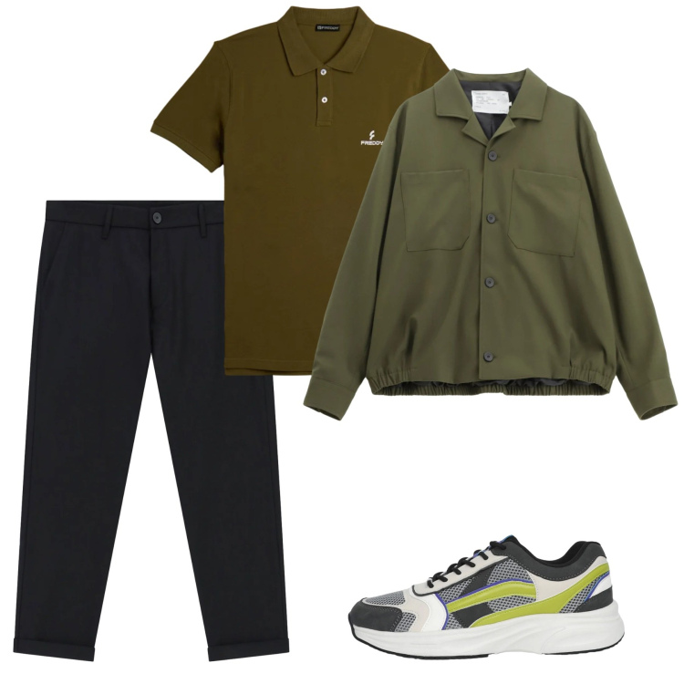 Outfit uomo - Febbraio. Stile Casual per Tutti i giorni. Abbinamento con pantaloni, cappotti, sneakers, polo.