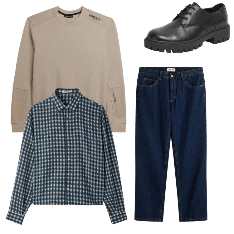 Outfit uomo - Total look #2345499. Stile Casual per Tutti i giorni. Abbinamento con jeans dritti, scarpe stringate, camicie, felpe.