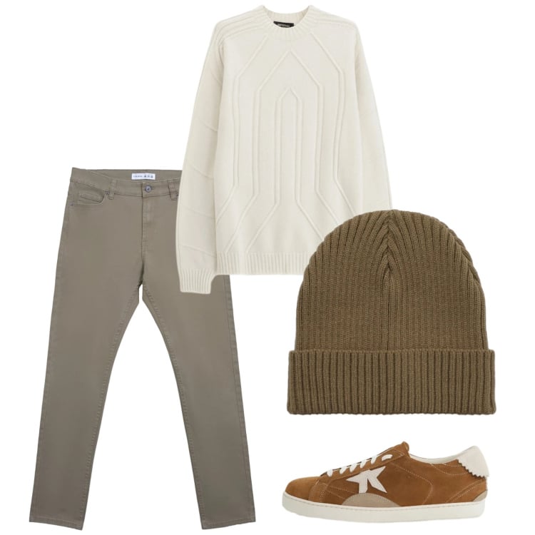 Outfit uomo - Febbraio. Stile Casual per Tutti i giorni. Abbinamento con pullovers, sneakers, pantaloni skinny, berretti.