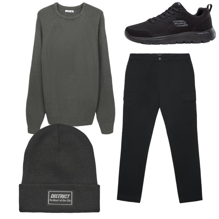 Outfit uomo - Total look #2345513. Stile Casual per Tutti i giorni. Abbinamento con sneakers, berretti, maglieria, pantaloni cargo.