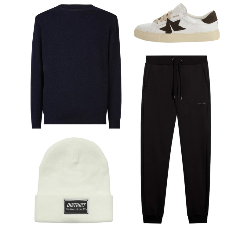 Outfit uomo - Total look #2345526. Stile Casual per Tutti i giorni. Abbinamento con berretti, sneakers, pantaloni, maglieria.