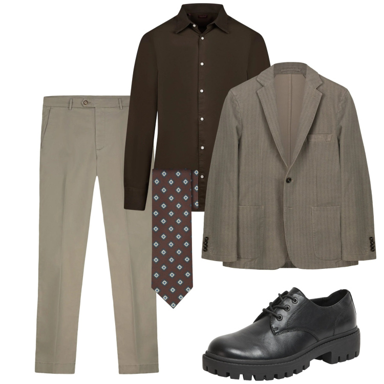 Outfit uomo - Febbraio. Stile Casual per Tutti i giorni. Abbinamento con scarpe stringate, camicie, giacche, cravatte, pantaloni chino.