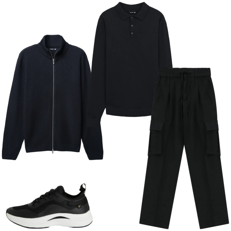 Outfit uomo - Total look #2345533. Stile Urban per Tutti i giorni. Abbinamento con polo, cardigans, pantaloni cargo, sneakers.
