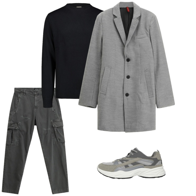 Outfit uomo - Febbraio. Stile Casual per Tutti i giorni. Abbinamento con sneakers, pantaloni cargo, cappotti, maglieria.