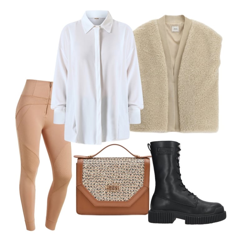 Outfit donna - Appuntamento per pranzo. Stile Boho per Tutti i giorni. Abbinamento con stivaletti, pochette, camicie, gilet, pantaloni skinny.