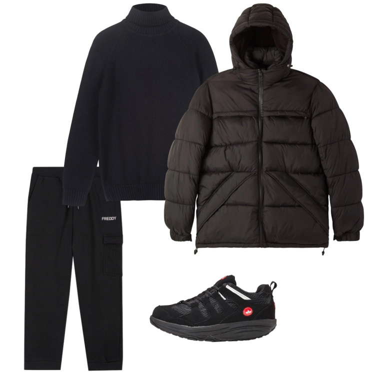 Outfit uomo - Febbraio. Stile Casual per Tutti i giorni. Abbinamento con sneakers, bomber, pantaloni cargo, pullovers.