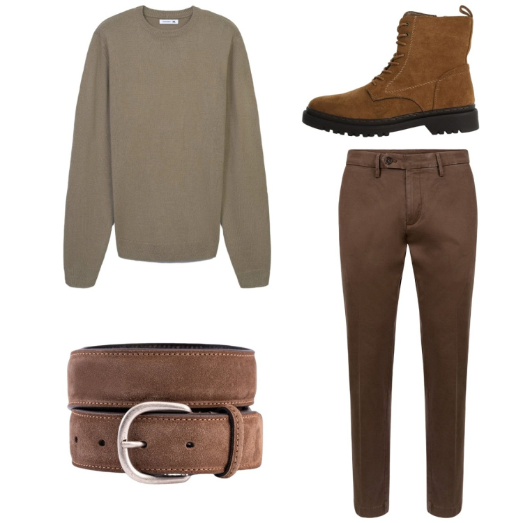 Outfit uomo - Total look #2345552. Stile Casual per Tutti i giorni. Abbinamento con anfibi, maglieria, pantaloni chino, cinture.