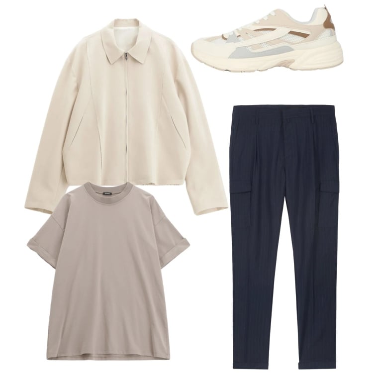 Outfit uomo - Total look #2345558. Stile Casual per Tutti i giorni. Abbinamento con cappotti, t-shirt, sneakers, pantaloni cargo.