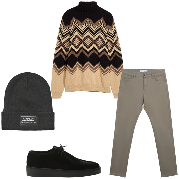 Outfit uomo - Total look #2345564. Stile Casual per Tutti i giorni. Abbinamento con maglieria, scarpe stringate, pantaloni skinny, berretti.