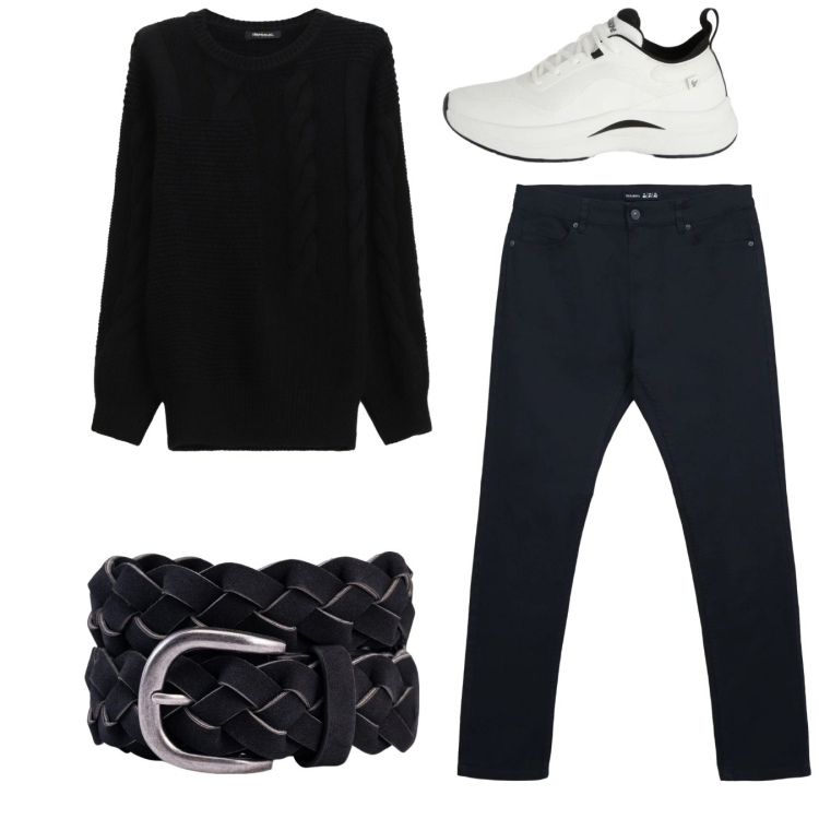 Outfit uomo - Total look #2345566. Stile Casual per Tutti i giorni. Abbinamento con maglieria, pantaloni skinny, sneakers, cinture.
