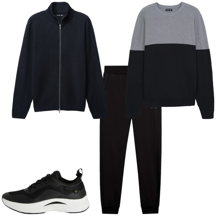 Outfit uomo - Total look #2345568. Stile Trendy per Tutti i giorni. Abbinamento con maglieria, cardigans, sneakers, pantaloni.